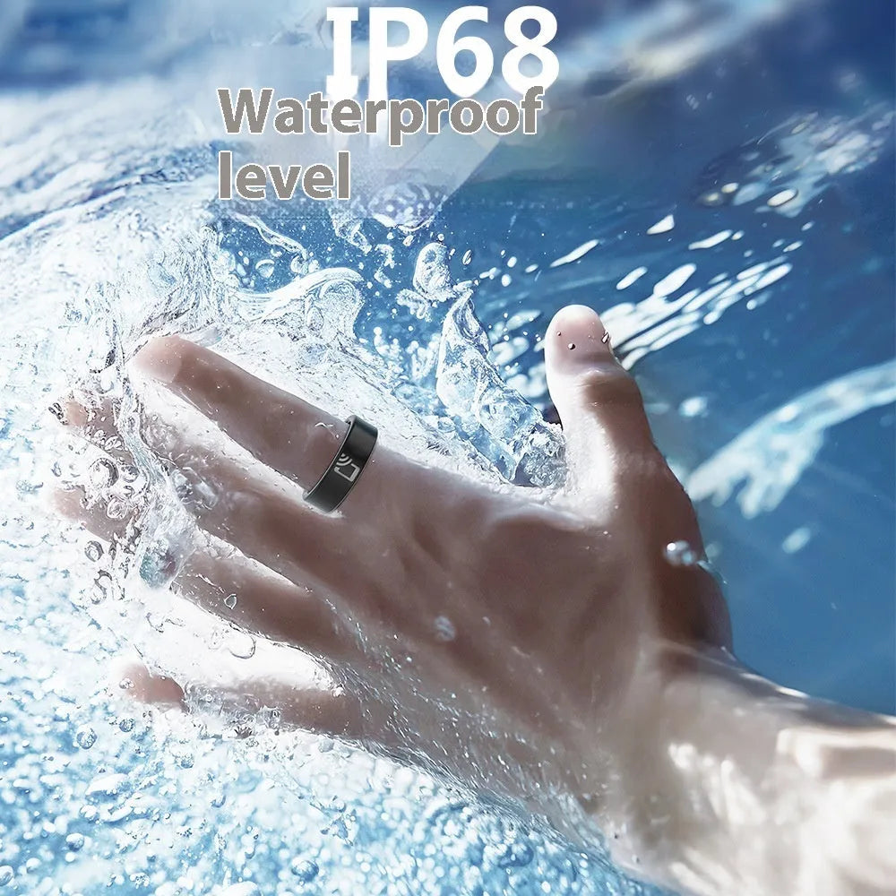 Black ceramic smart ring for health monitoring with heart rate, blood oxygen, and sleep tracking