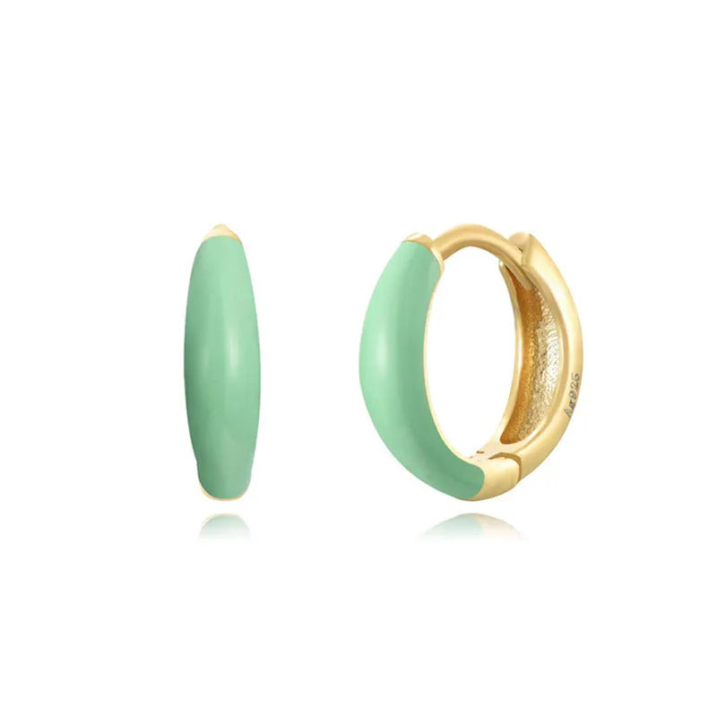 Curved geometric epoxy oval earrings in coloured finish on silver-tone copper post