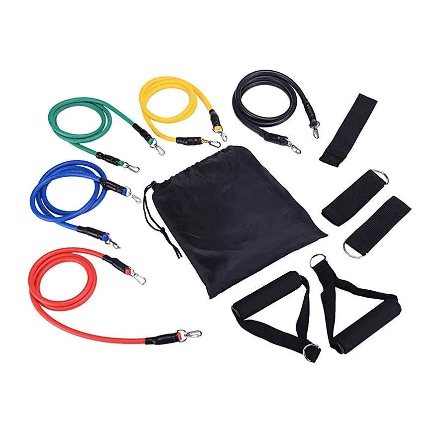 Multi-functional door sports 11-piece combination pulling rope set with ABS construction and hook options.