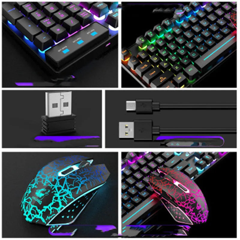 T3 wireless keyboard and mouse set in black or white with RGB or orange backlight