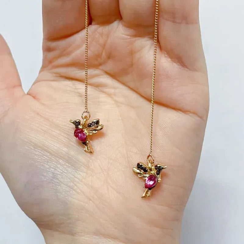 Women's bird hanging long earrings with mixed zirconium wings design in alloy construction with electroplating
