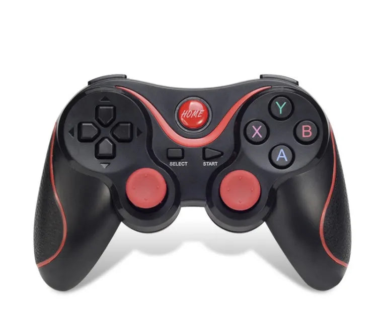 Black and white X3 Bluetooth wireless game controller for Android phones with mobile clip attached.