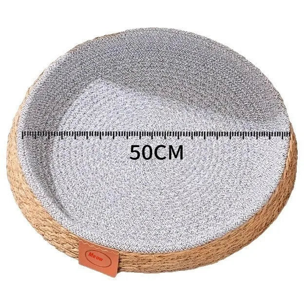 A woven rattan cat nest or bed, shown in one of four available sizes for small to extra large cats.