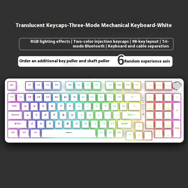 White screen version 98-key wireless mechanical keyboard kit with metal knob on desk