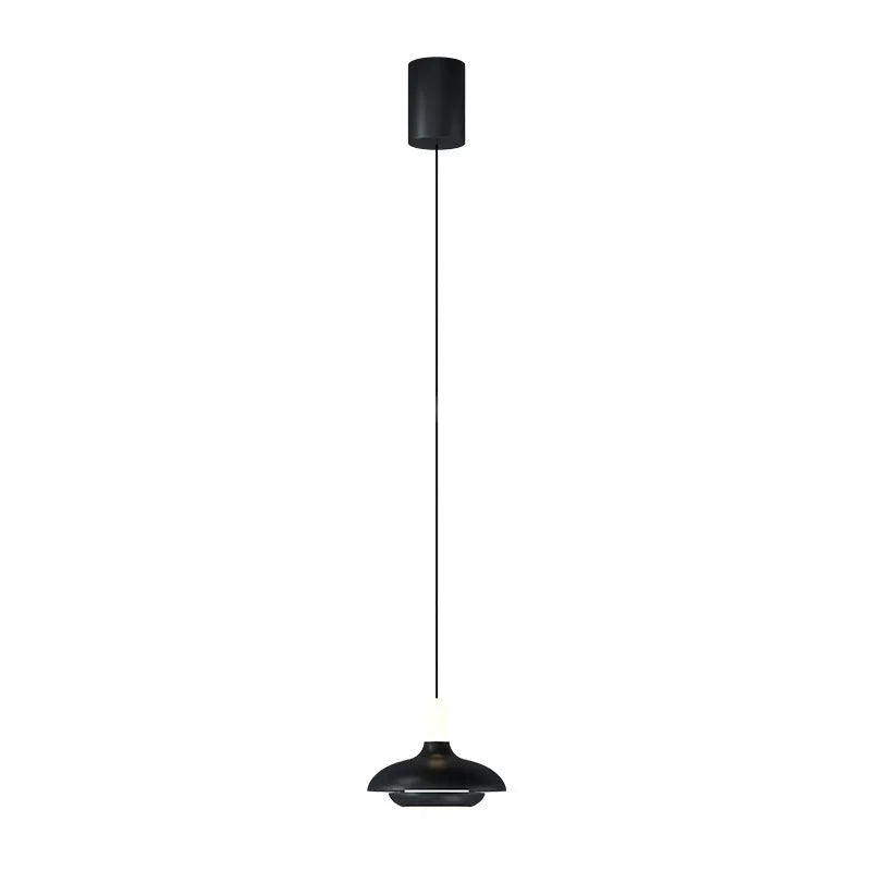 Modern minimalist adjustable bedside pendant light in Nordic style, 110V, shown in Moon White or Obsidian Black for bedroom or dining room.