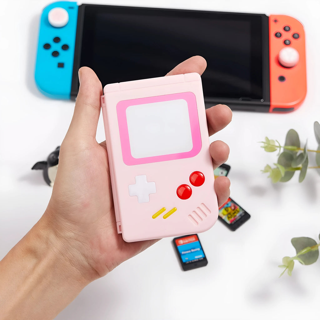 Compact Nintendo Switch game card storage box in blue colour showing game cartridge storage