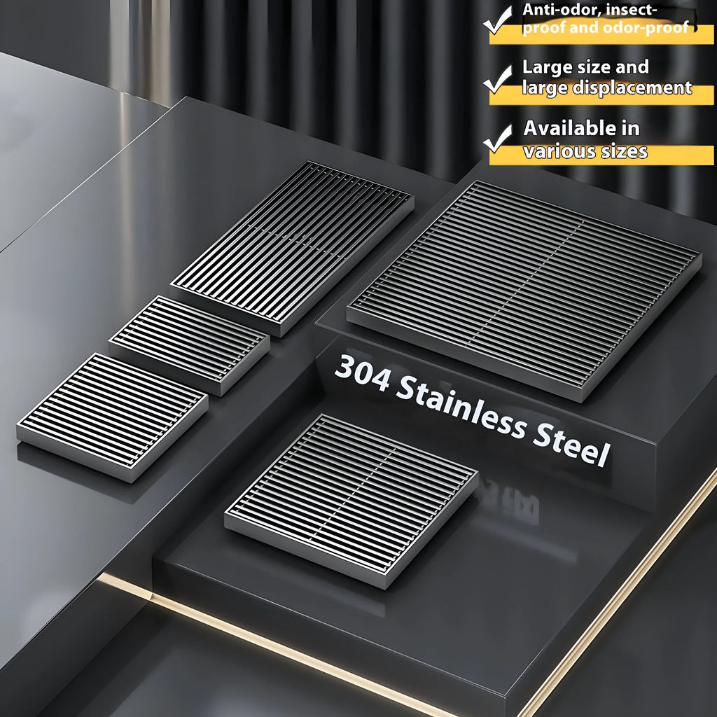 Gun grey 304 stainless steel courtyard deodorant floor drain with 15x15cm square grating