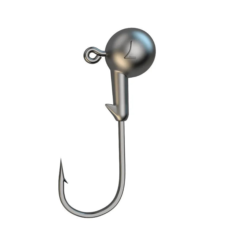 50-piece pack of steel jig fishing hooks with 7-gram lead heads in primary colour