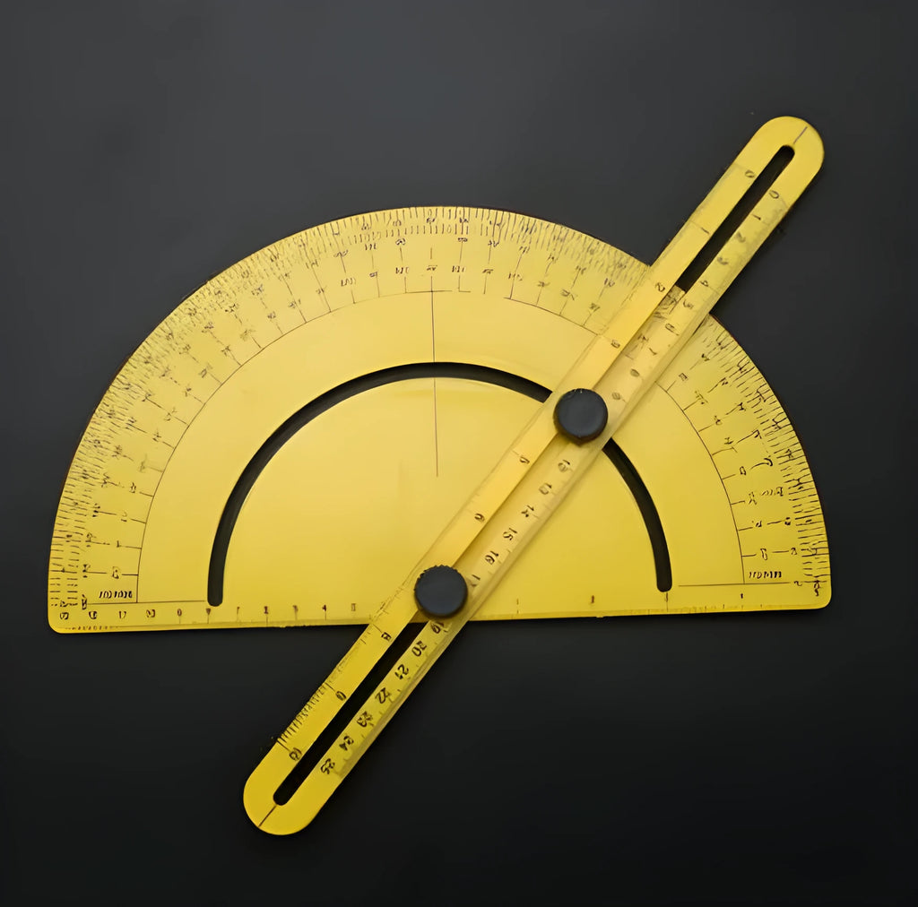 Plastic 180 degree carpentry ruler with measuring arm for woodworking and tiling applications