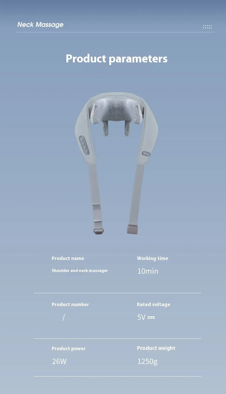 Grey elastic fabric USB neck and back massage instrument with infrared function.