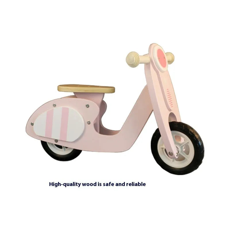 Pink wooden toddler balance scooter for ages 1-6 years, 10 inches