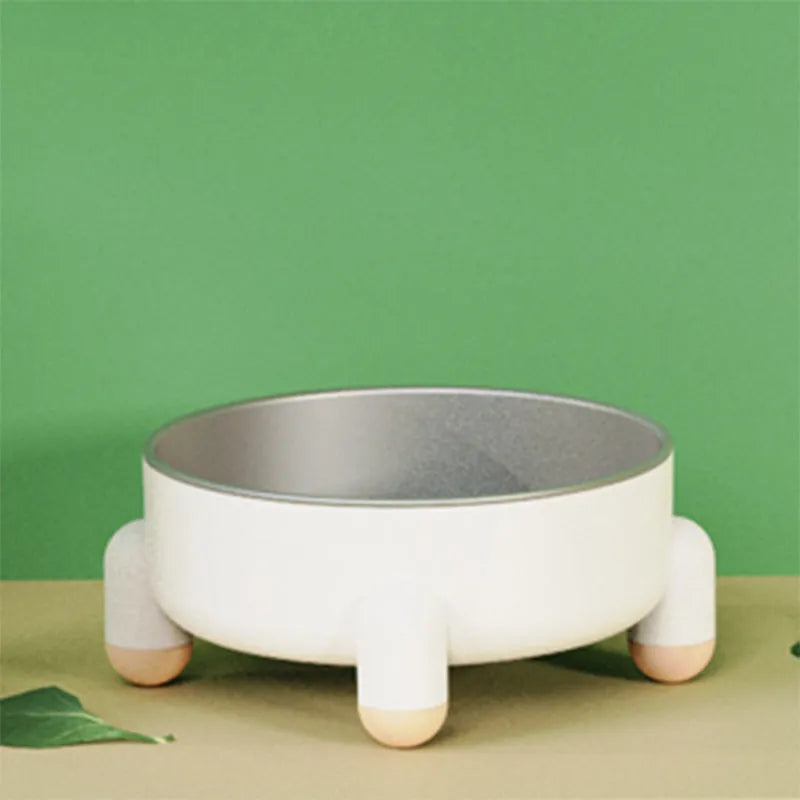 Green stainless steel raised pet bowl with anti-slip high-foot base for dogs and cats.