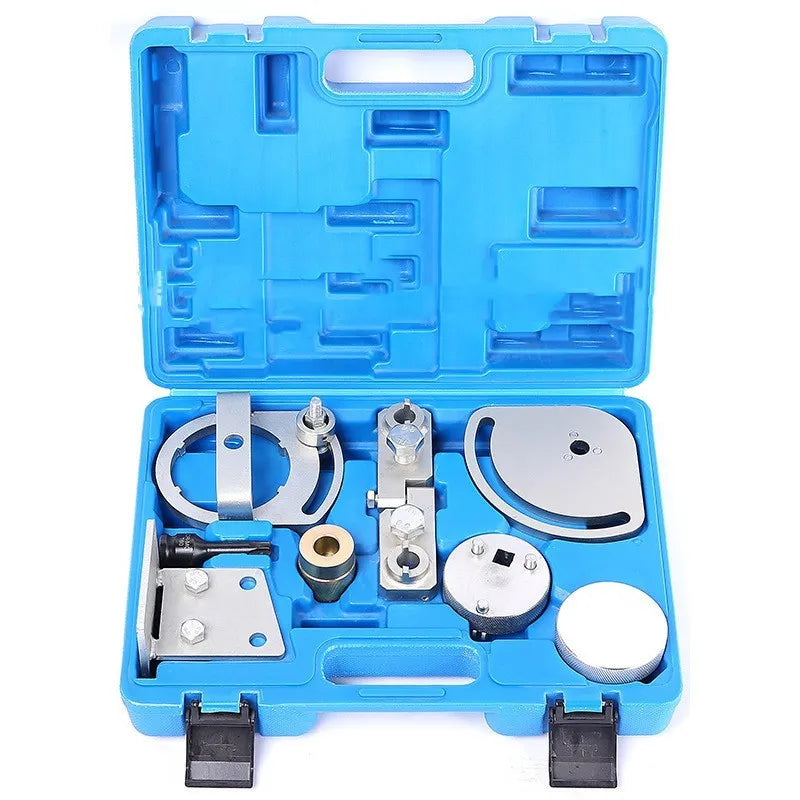 Volvo 8-piece carbon steel engine timing tool set for Land Rover and Volvo T6 engine repair.