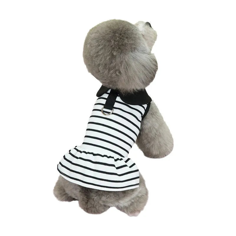Pink striped cotton T-shirt and skirt set for dogs, summer pet clothing outfit