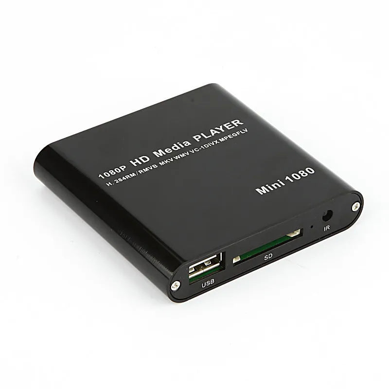 Blue and black 1080p Full HD media player with HDMI port for SD card and USB playback