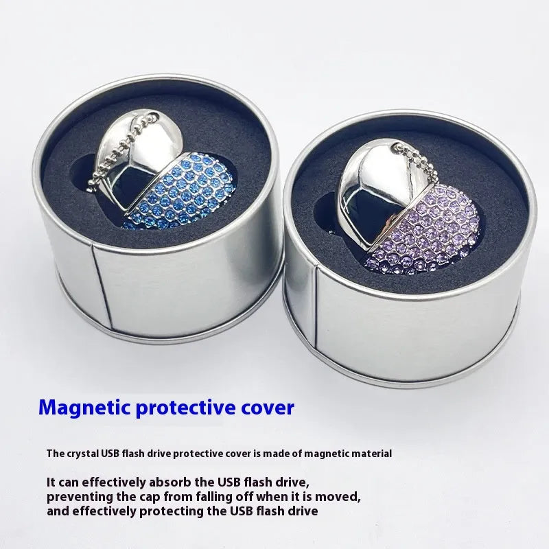 Heart-shaped USB flash drive with a brick-inlaid pattern on a metal shell.