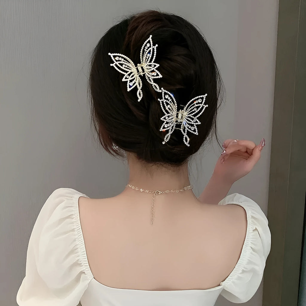 Butterfly design hair clip barrette with alloy construction and electroplating finish