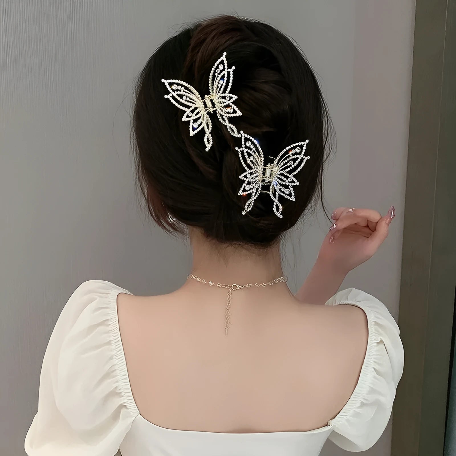 Butterfly design hair clip barrette with alloy construction and electroplating finish