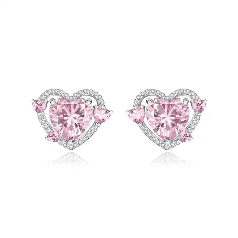 Heart shaped stud earrings with white k finish and copper construction for women