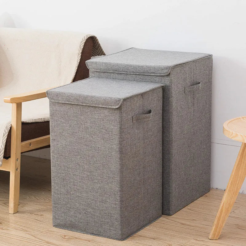 Foldable cotton linen storage basket in modern simplicity style showing collapsible design