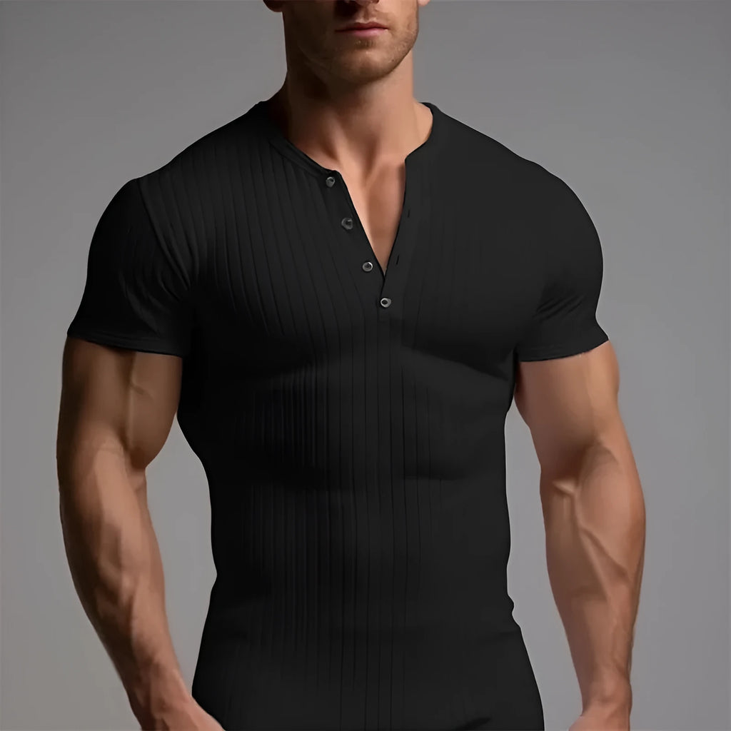 Men's slim-fit sports t-shirt in polyester fabric showing solid colour options and athletic styling