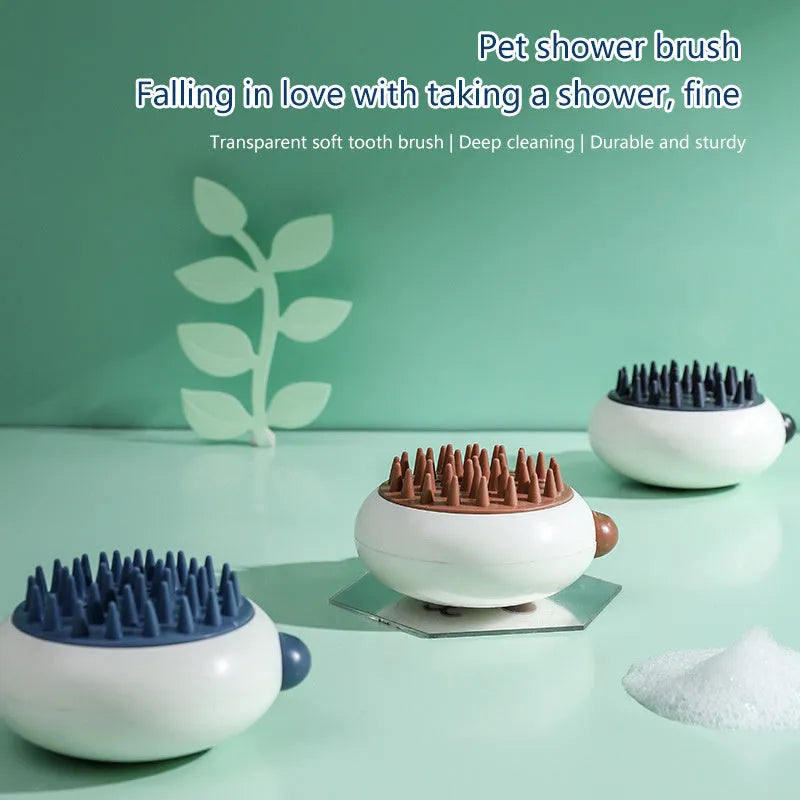 Panda-shaped silicone pet bath brush with soft bristles for cats and dogs