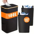 Black bamboo-lidded storage basket with Oxford cloth construction and double inner pockets