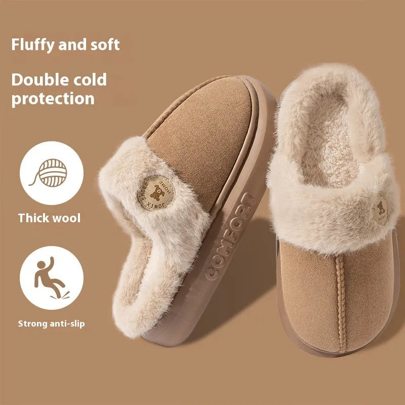 Plush fleece indoor slipper with thick PVC sole in chosen colour