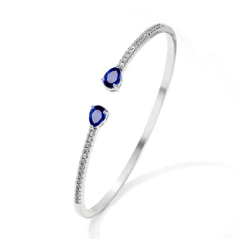 Copper bracelet with inlaid white or blue zircon stones in simple fashion style