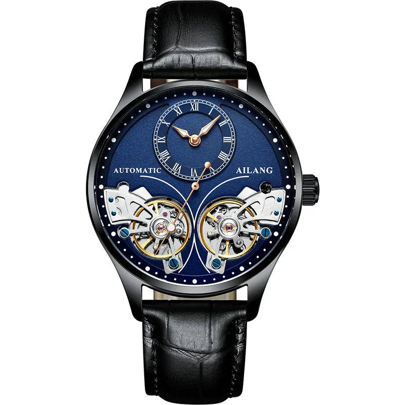 Titanium automatic men's watch with tourbillon and moon phase on black dial
