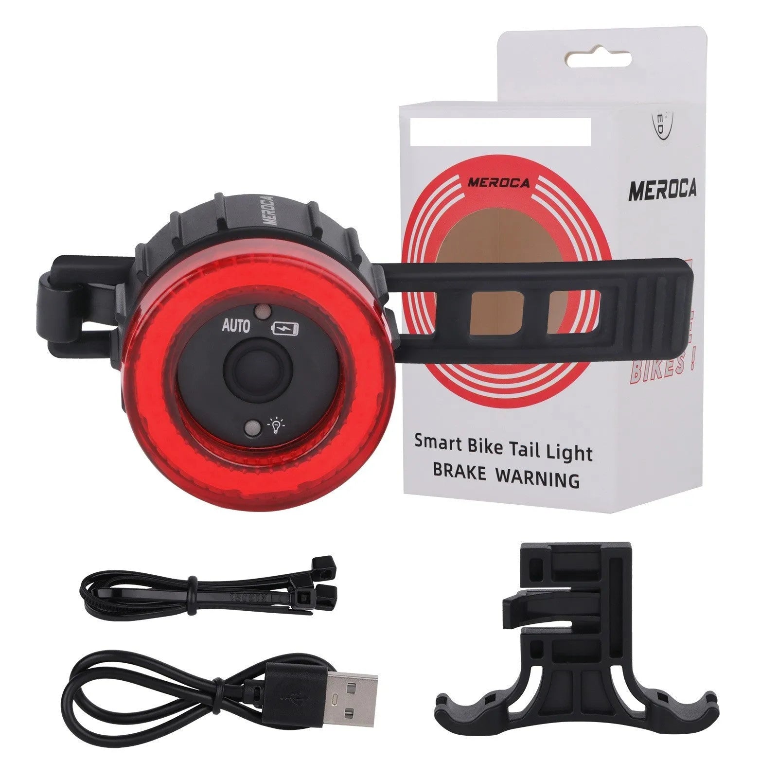 Black intelligent induction brake taillight with aluminum alloy body and seat tube bracket for cycling