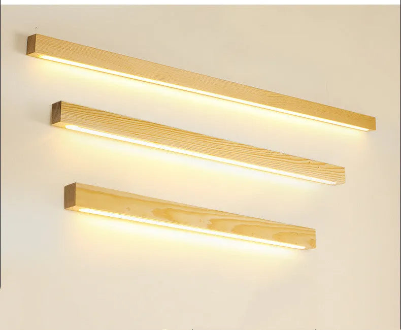 Walnut colour rectangular log strip wall lamp with minimalist design in three length options
