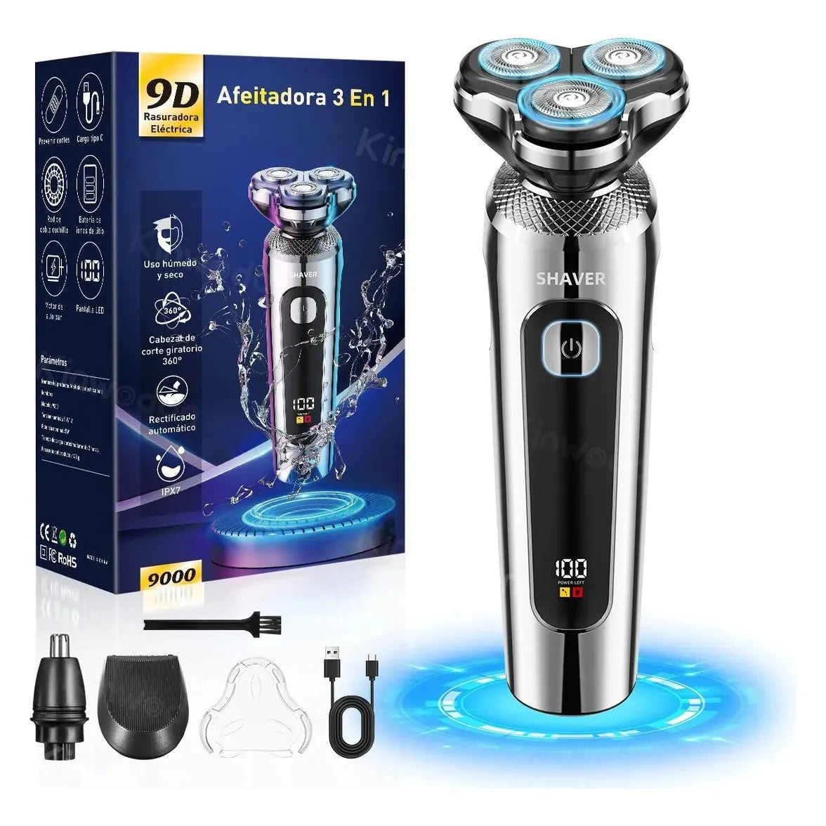USB rechargeable washable beard scraper with digital display and five-in-one base bracket