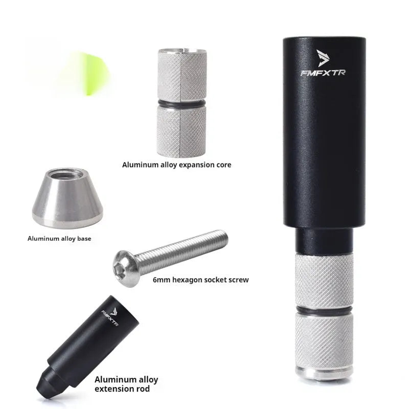 A pair of silver aluminium alloy bicycle handlebar extension rods for mountain bikes, showing folding design.