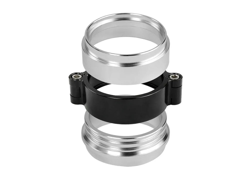 Aluminium exhaust clamp for car modification in black, blue or red colours