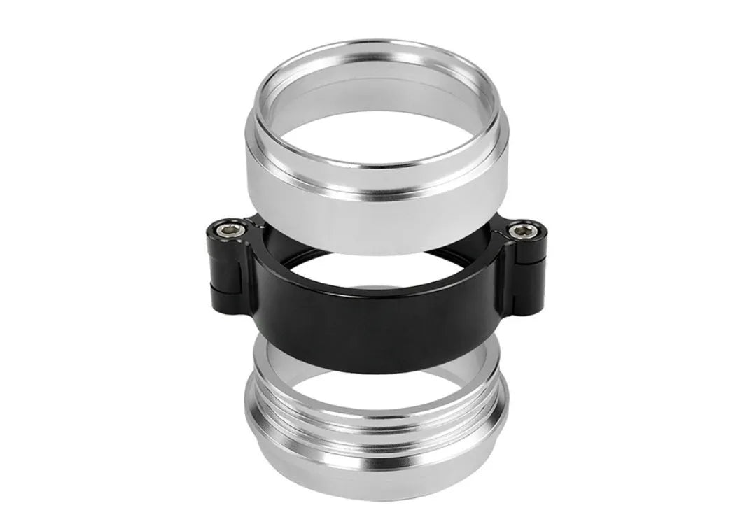 Aluminium exhaust clamp for car modification in black, blue or red colours