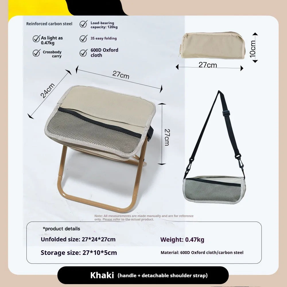 Lightweight foldable camp stool in pencil box design with Oxford cloth fabric