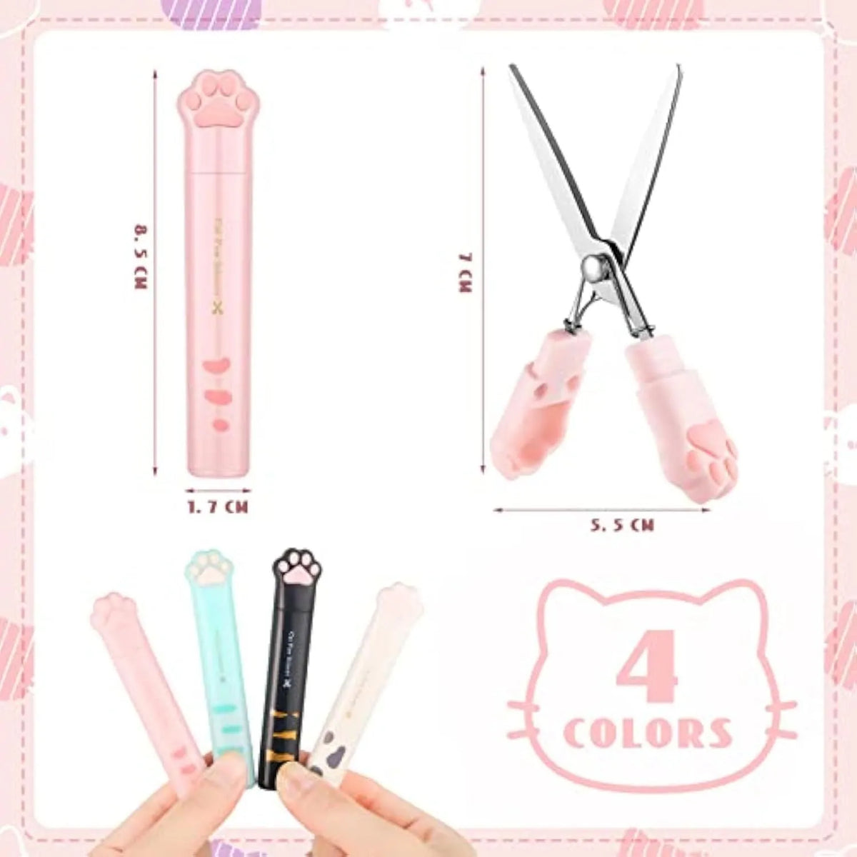 Cat paw design mini folding scissors in four colour options with stainless steel blades