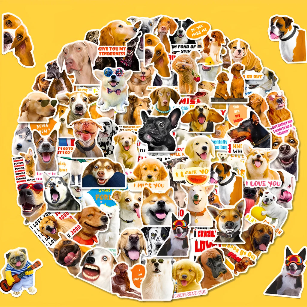 Pack of 100 realistic dog facial expression stickers in Nordic style design