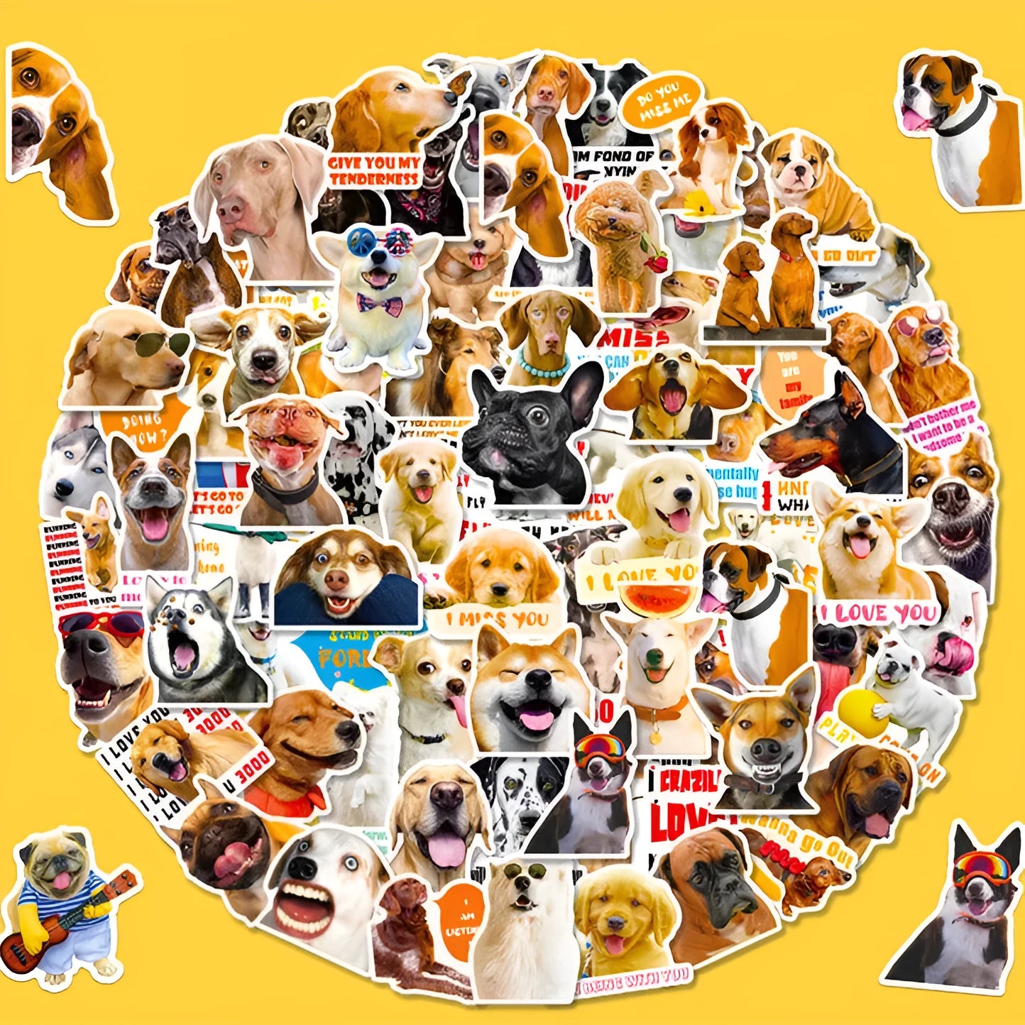 Pack of 100 realistic dog facial expression stickers in Nordic style design