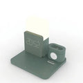 A multi-function Qi wireless charging stand in dark green, light green, or black, made from ABS plastic.
