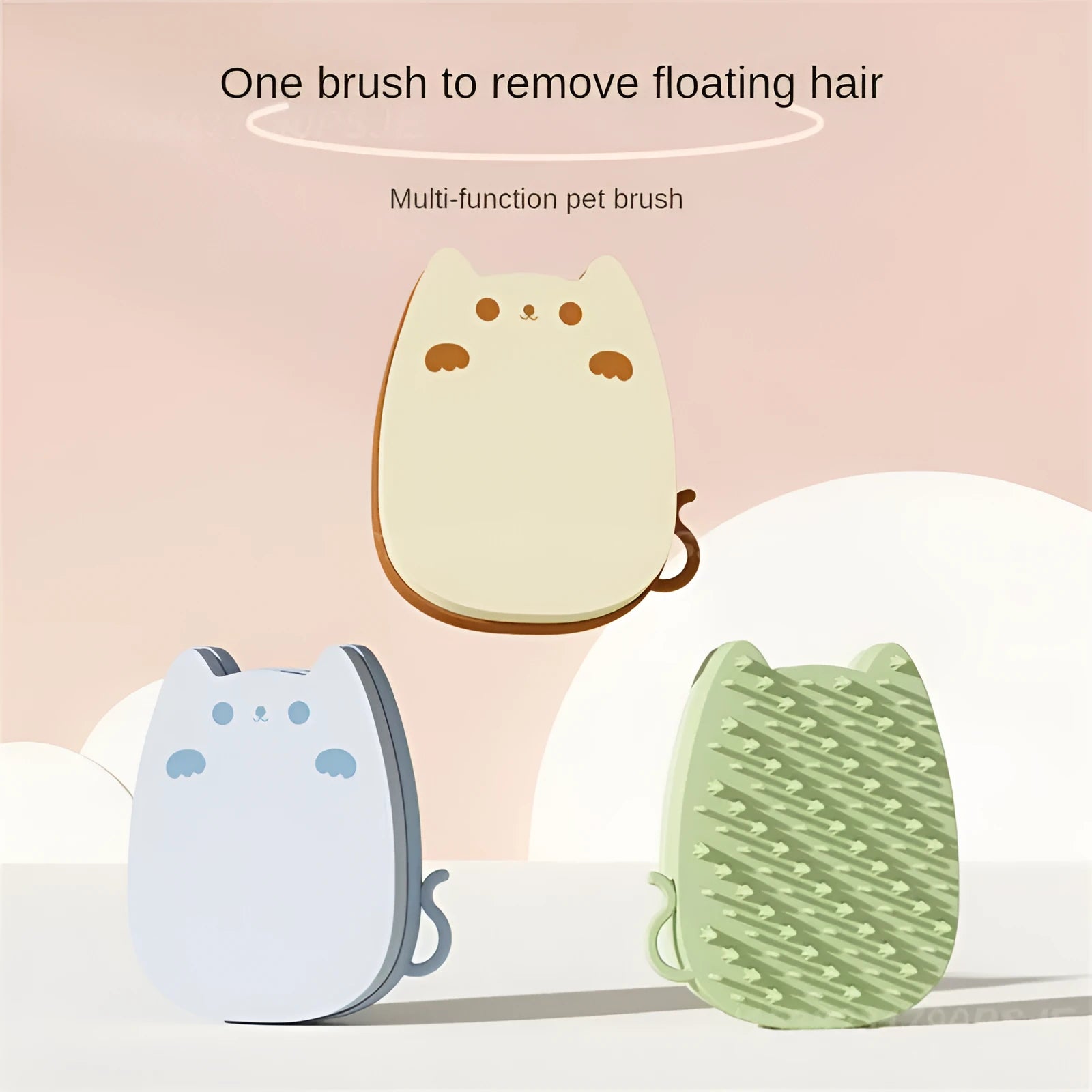 Blue silicone sponge pet comb with dual bristle types for grooming cats and dogs.