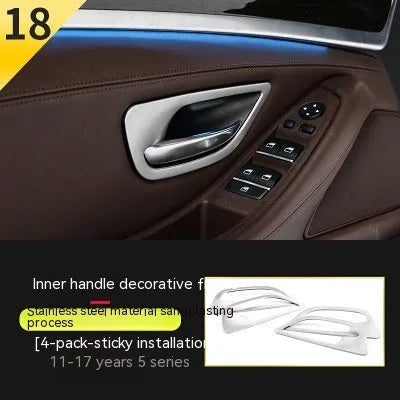 Set of four ABS stainless steel decorative strip stickers for BMW 5 Series interior door handles.