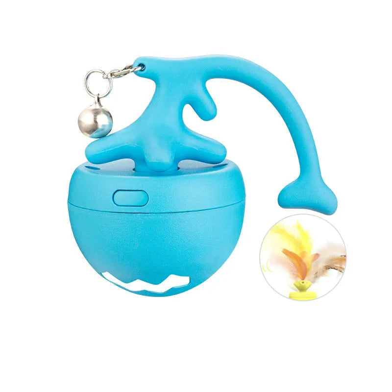 Blue USB electric cat teasing ball toy with rolling fish bone design for automatic pet play