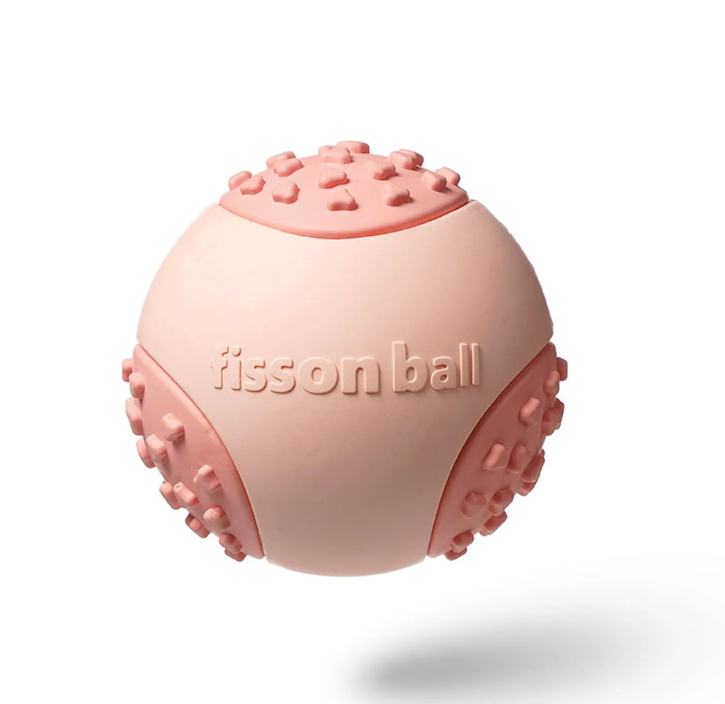Green and pink interactive rolling ball dog toy with 64mm diameter