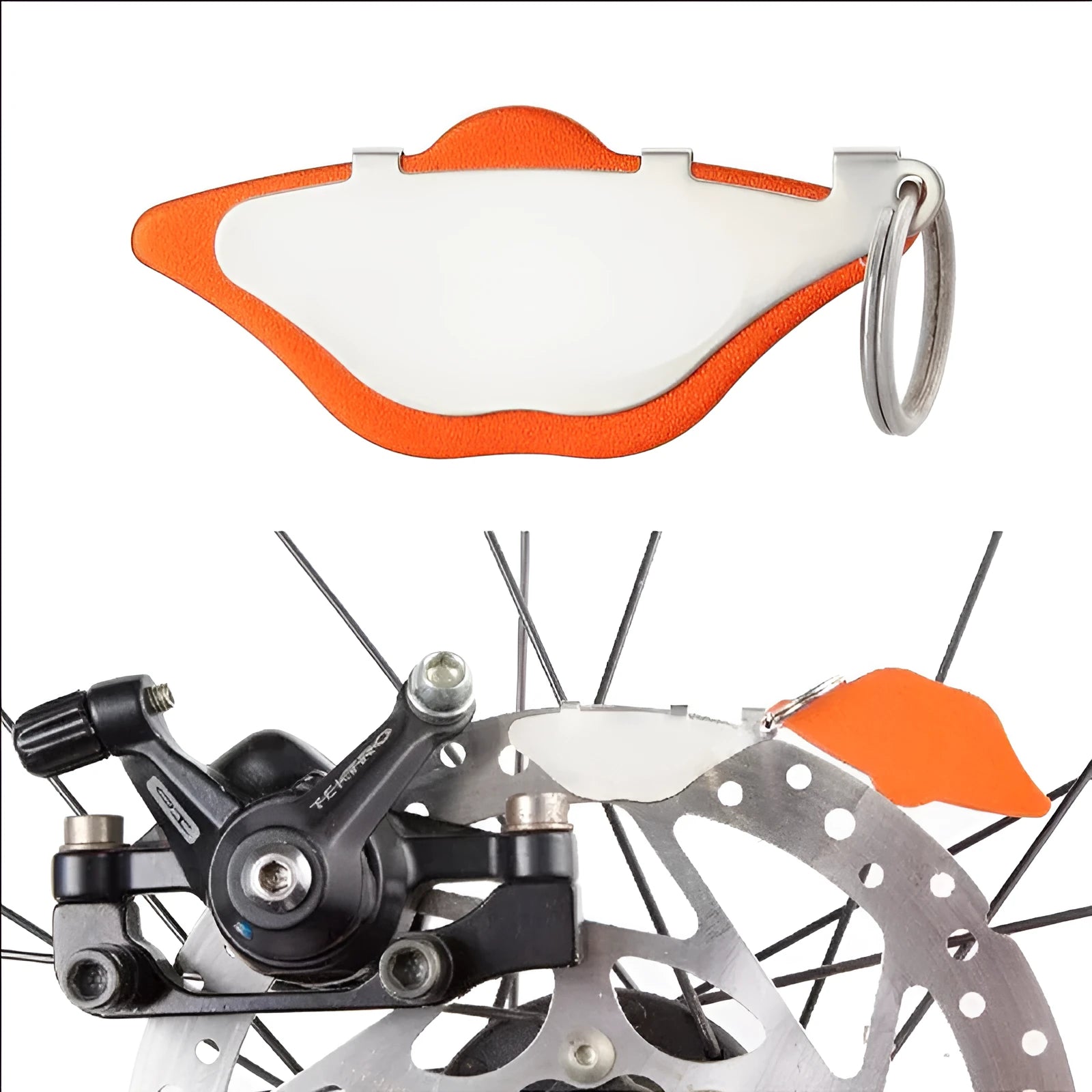 Mountain bike disc brake pads with metal linings in black and orange colour options