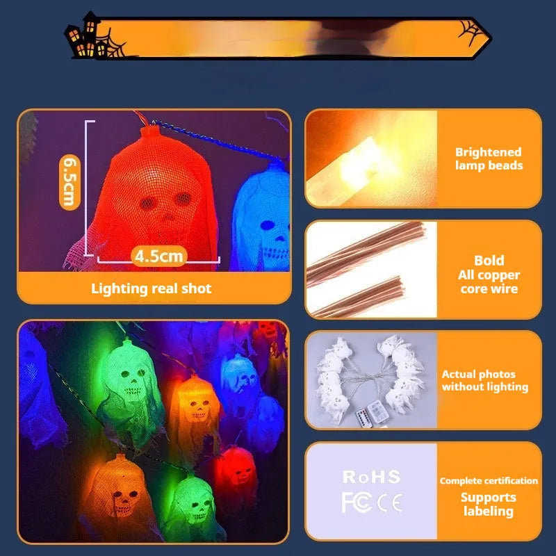 Battery-powered Halloween coloured LED lights with plastic housing for indoor wall decoration