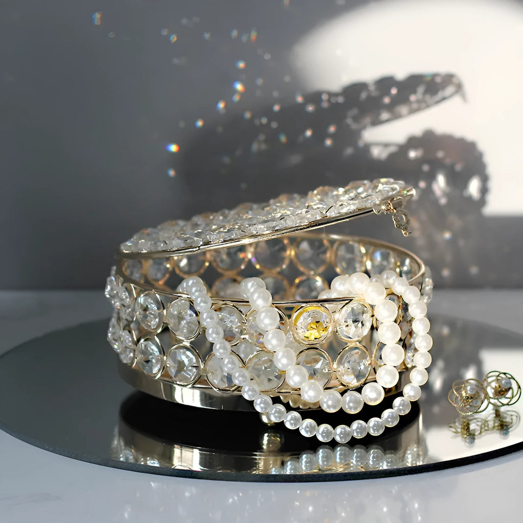 European style metal jewelry storage box with French gold finish