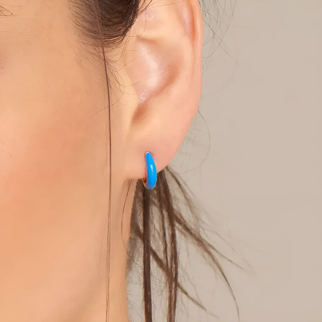 Curved geometric epoxy oval earrings in coloured finish on silver-tone copper post