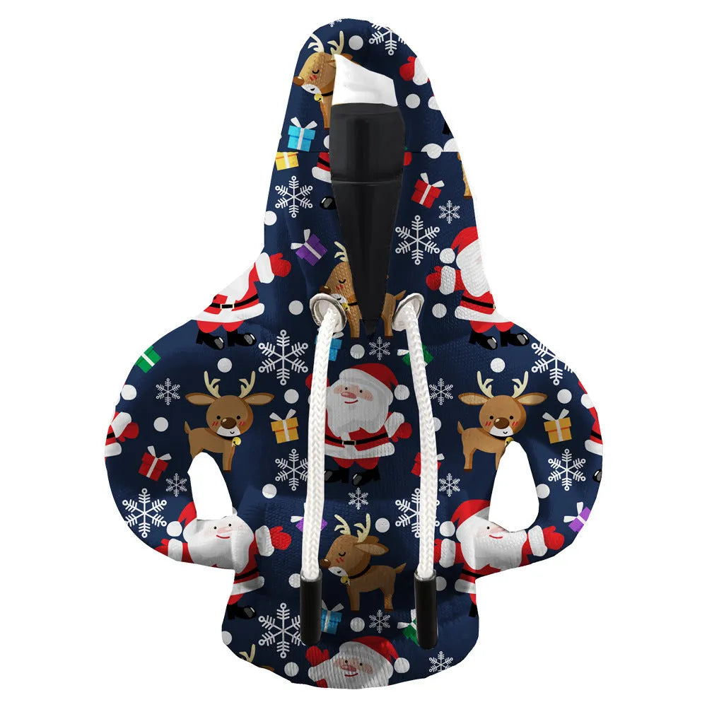 Polyester car gear handle cover in festive Santa Claus and Snowman designs, dustproof decoration for gearstick knob.